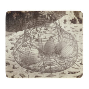 Antique Wire Egg Basket Eggs Farmhouse Decor Cutting Board