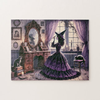 Antique Witch at Vanity Gothic Academia Jigsaw Puzzle
