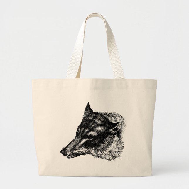 Antique Wolf Totebag Large Tote Bag (Front)
