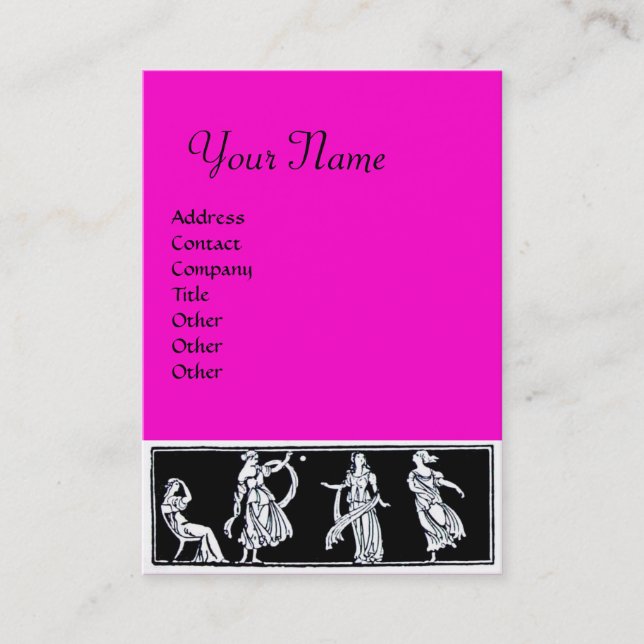 ANTIQUE WOMAN FASHION MONOGRAM Pink Black White Business Card (Front)