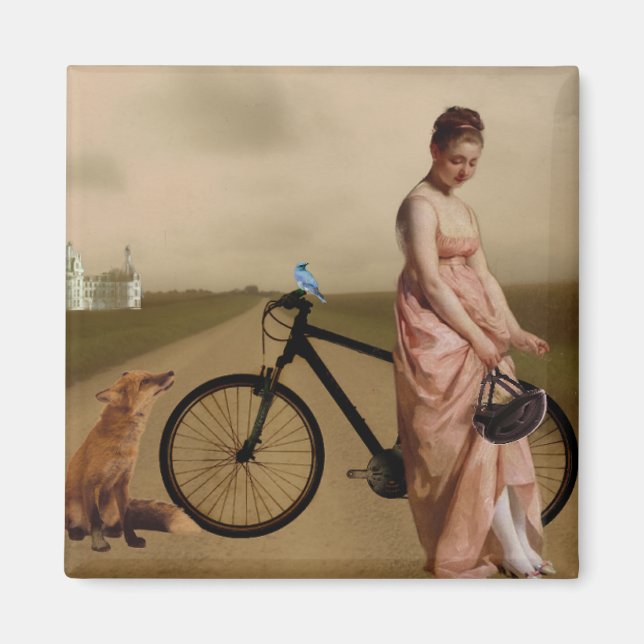 Antique woman with bicycle magnet (Front)