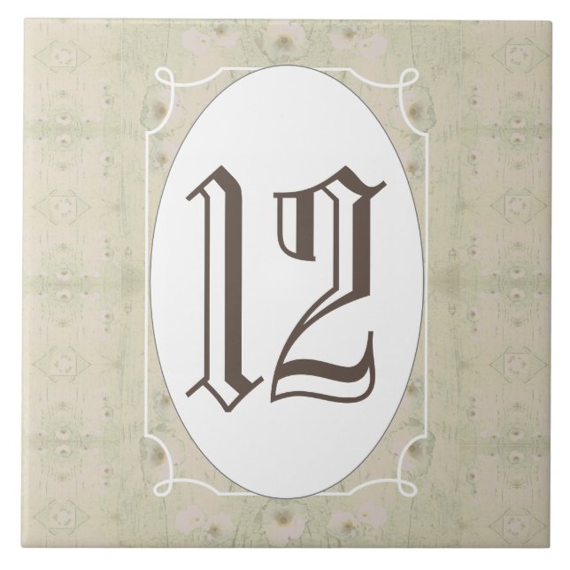Antique Wood Floral House Number Ceramic Tile (Front)