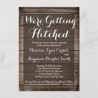 Antique Wood Getting Hitched Wedding Invitations