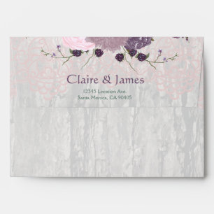 Antique Wood & Mauve Flowers Wedding Envelopes