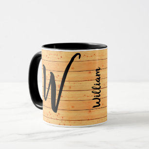 Antique Wood Name Monogram, Vintage Looking Coffee Mug