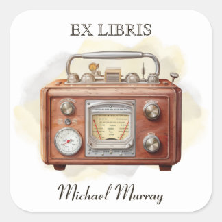 Antique Wood Radio Bookplate Square Sticker