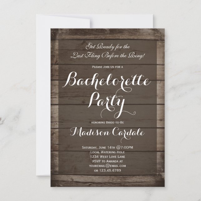 Antique Wood Rustic Bachelorette Party Invitations (Front)