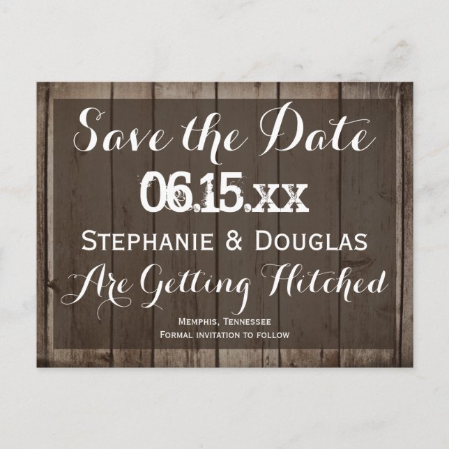 Antique Wood Rustic Save the Date Postcards (Front)
