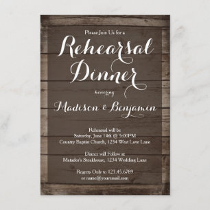 Antique Wood Wedding Rehearsal Dinner Invitations