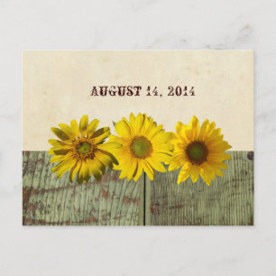 Antique Wood Yellow Sunflower Save the Date Announcement Postcard