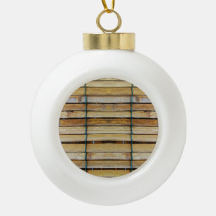 Antique Wooden Timber Wood Slats Ceramic Ball Christmas Ornament