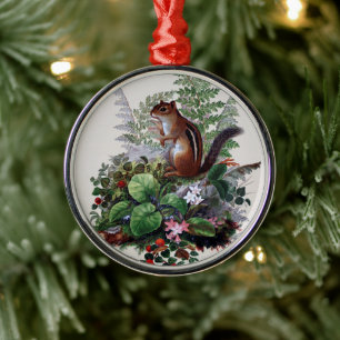 Antique Woodland Plants and Chipmunk Ornament