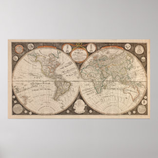 Antique World Map, 1799 (Thomas Kitchen) Poster