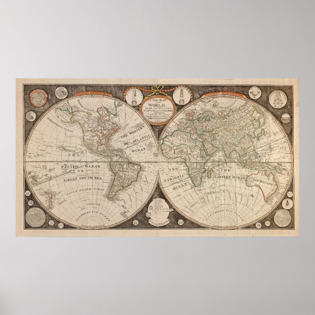 Antique World Map, 1799 (Thomas Kitchen) Poster (Front)