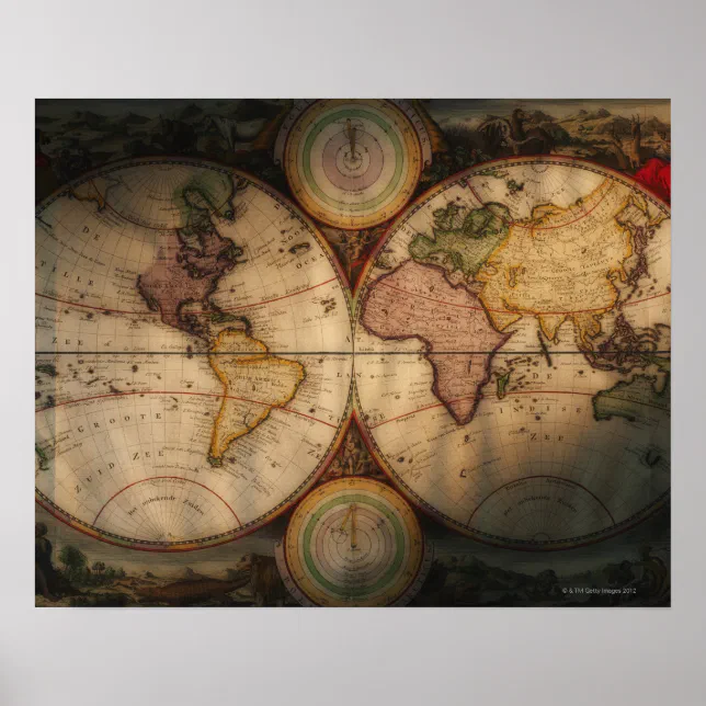Antique world map 2 poster | Zazzle