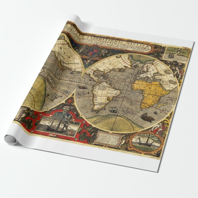Antique World Map #2 Wrapping Paper (Unrolled)
