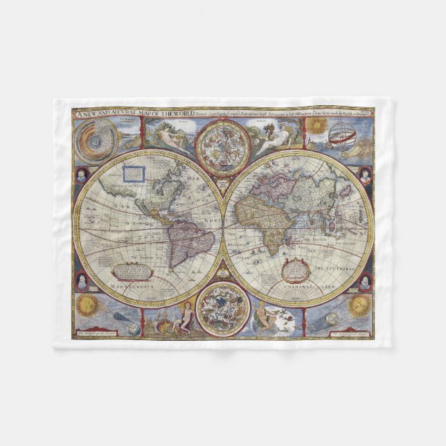 Antique World Map #3 Fleece Blanket (Front (Horizontal))