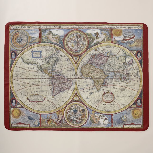 Antique World Map #3 Sherpa Blanket (Front (Horizontal))