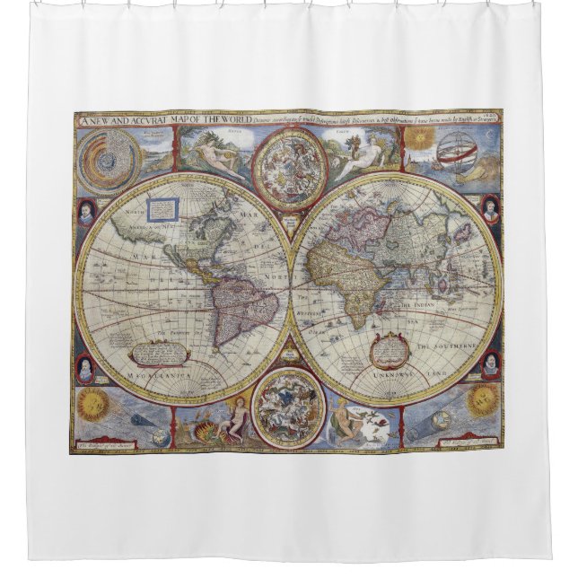 Antique World Map #3 Shower Curtain (Front)