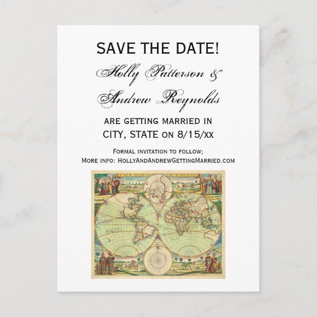 Antique World Map #4 Announcement Postcard (Front)