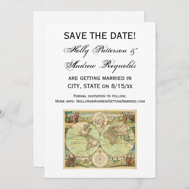 Antique World Map #4 Invitation (Front/Back)