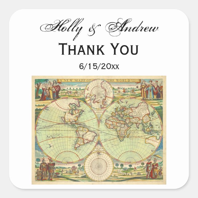 Antique World Map #4 Square Sticker (Front)