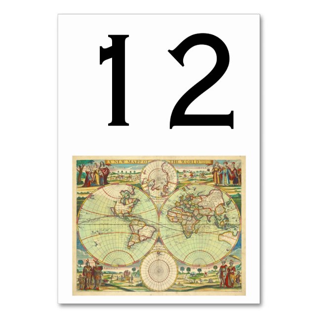 Antique World Map #4 Table Number (Front)