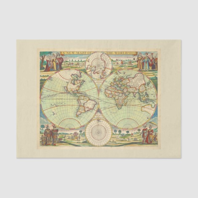 Antique World Map #4 Tissue Paper (Front)