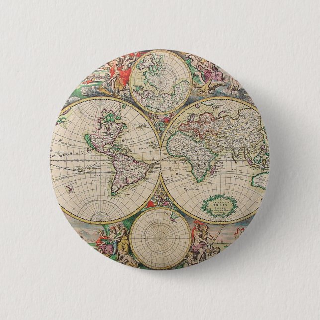 Antique World Map 6 Cm Round Badge (Front)