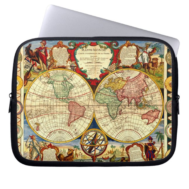Antique World Map Art Laptop Sleeve (Front)