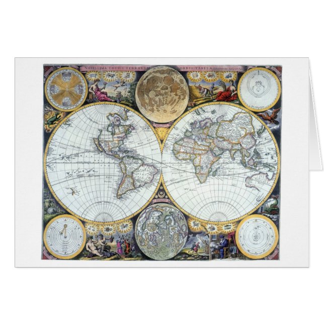 Antique World Map, Atlas Maritimus by John Seller (Front Horizontal)