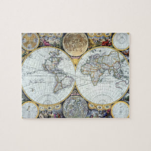Antique World Map, Atlas Maritimus by John Seller Jigsaw Puzzle