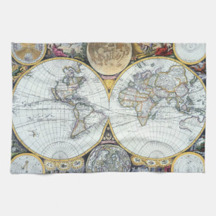 Antique World Map, Atlas Maritimus by John Seller Tea Towel