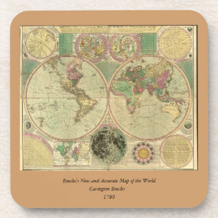 Antique World Map by Carington Bowles, circa 1780 Coaster