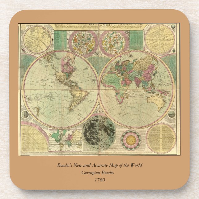 Antique World Map by Carington Bowles, circa 1780 Coaster (Front)
