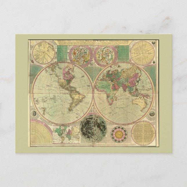 Antique World Map by Carington Bowles, circa 1780 Postcard (Front)