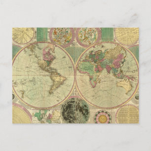 Antique World Map by Carington Bowles, circa 1780 Postcard