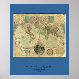 Antique World Map by Carington Bowles, circa 1780 Poster