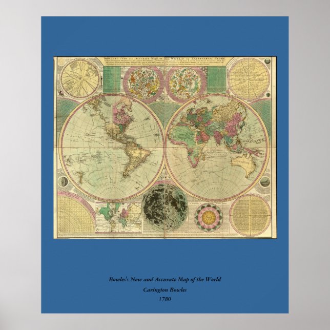 Antique World Map by Carington Bowles, circa 1780 Poster (Front)
