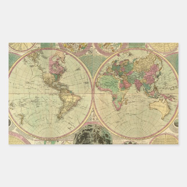 Antique World Map by Carington Bowles, circa 1780 Rectangular Sticker (Front)