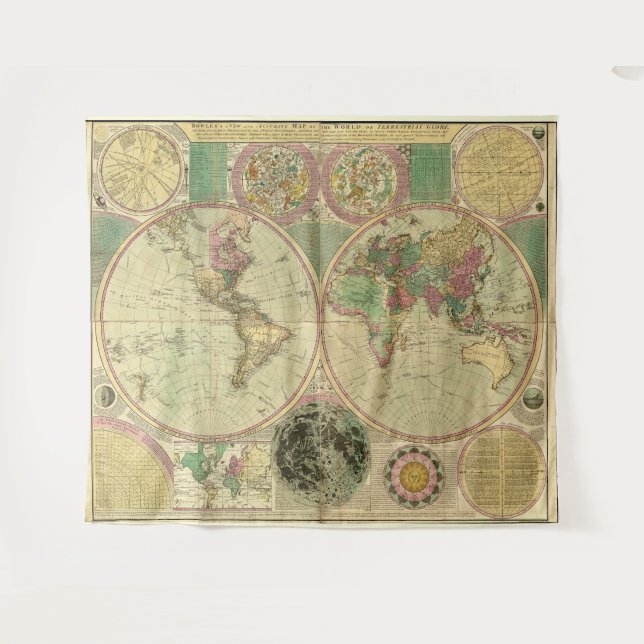 Antique World Map by Carington Bowles, circa 1780 Tapestry (Front (Horizontal))