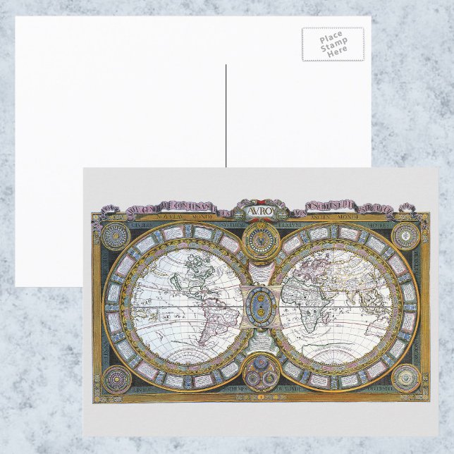 Antique World Map by Claude Auguste Berey, 1688 Postcard (Creator Uploaded)