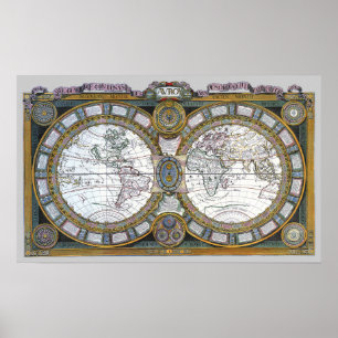Antique World Map by Claude Auguste Berey, 1688 Poster