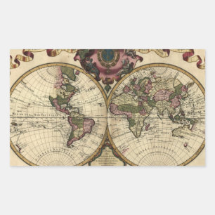 Antique World Map by Guillaume de L'Isle, 1720 Rectangular Sticker