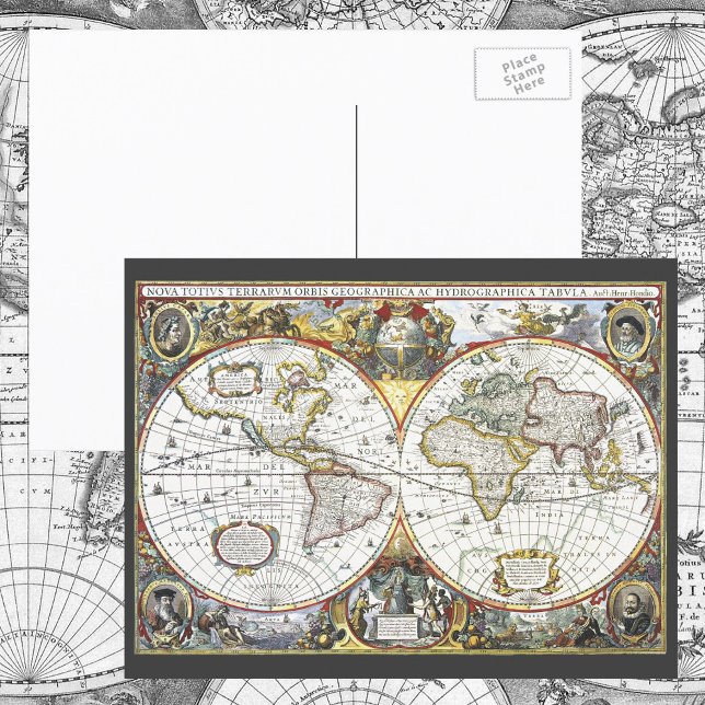 Antique World Map by Hendrik Hondius, 1630 Postcard (Creator Uploaded)