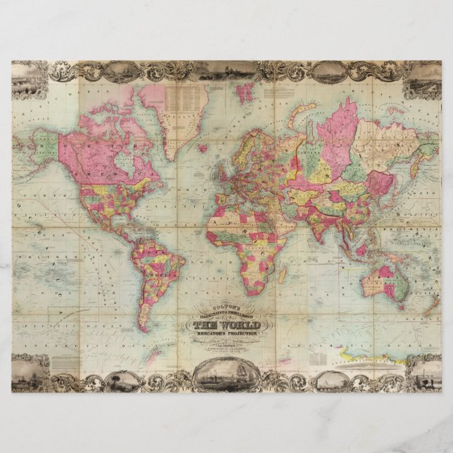 Antique World Map by John Colton, circa 1854 (Front)