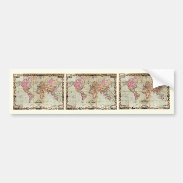Antique World Map by John Colton, circa 1854 Bumper Sticker (Front)
