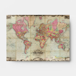 Antique World Map by John Colton, circa 1854 Envelopes