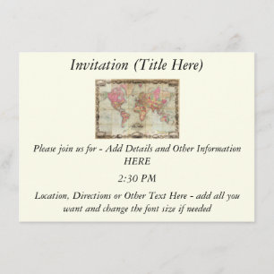 Antique World Map by John Colton, circa 1854 Invitation