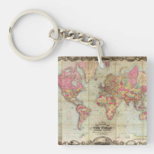 Antique World Map by John Colton, circa 1854 Key Ring